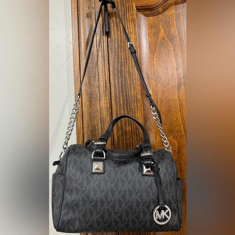 Michael Kors Black and Silver Satchel with Chain Strap